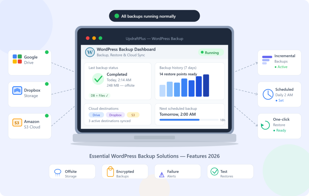 WordPress backup dashboard