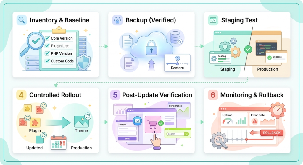 image showing on which points WordPress Update service works.