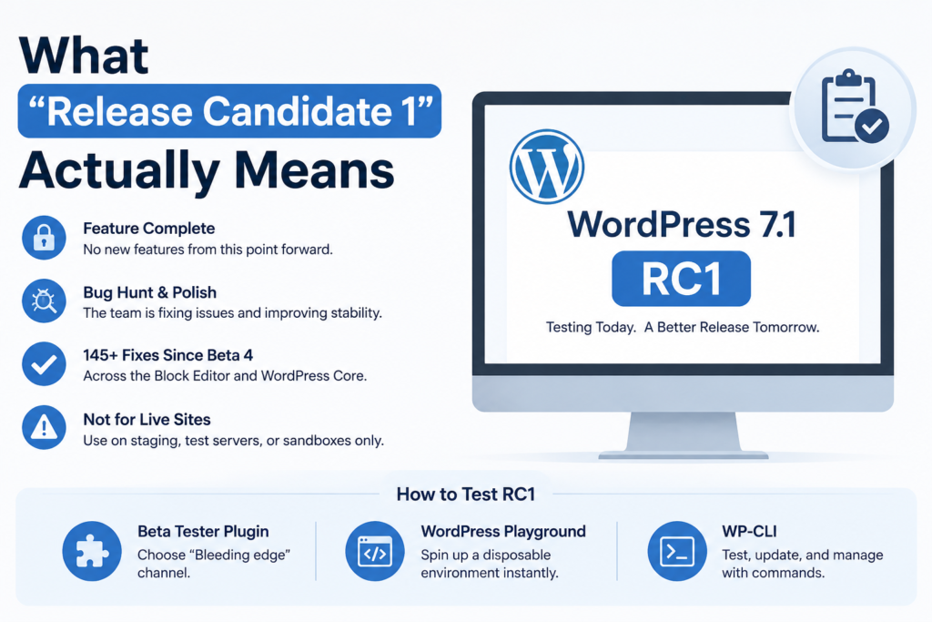 Image Showing EXplanation of WordPress 7.1 RC1 basic features
