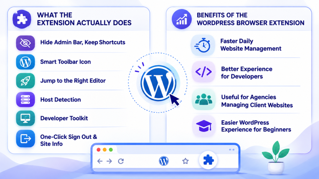 image showing WordPress browser extension features and advantages