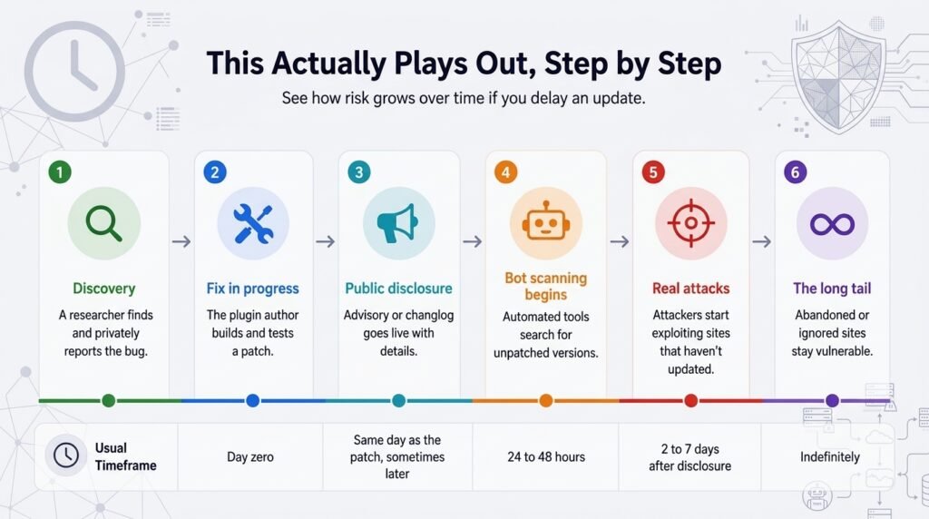 step by step showing how delaying vulnerability cause damage.