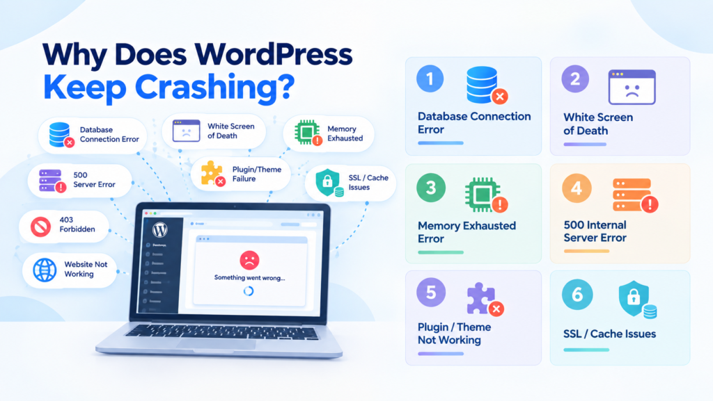 image shows why does WordPress keep crashing, its reasons