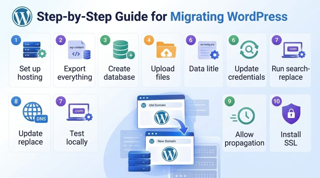 Image showing step by step guide for migrating WordPress