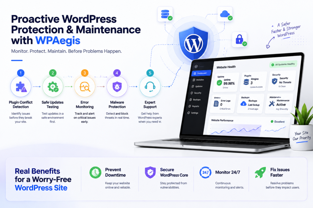 Image shows Proactive WordPress protection and maintenance with Wpaegis.